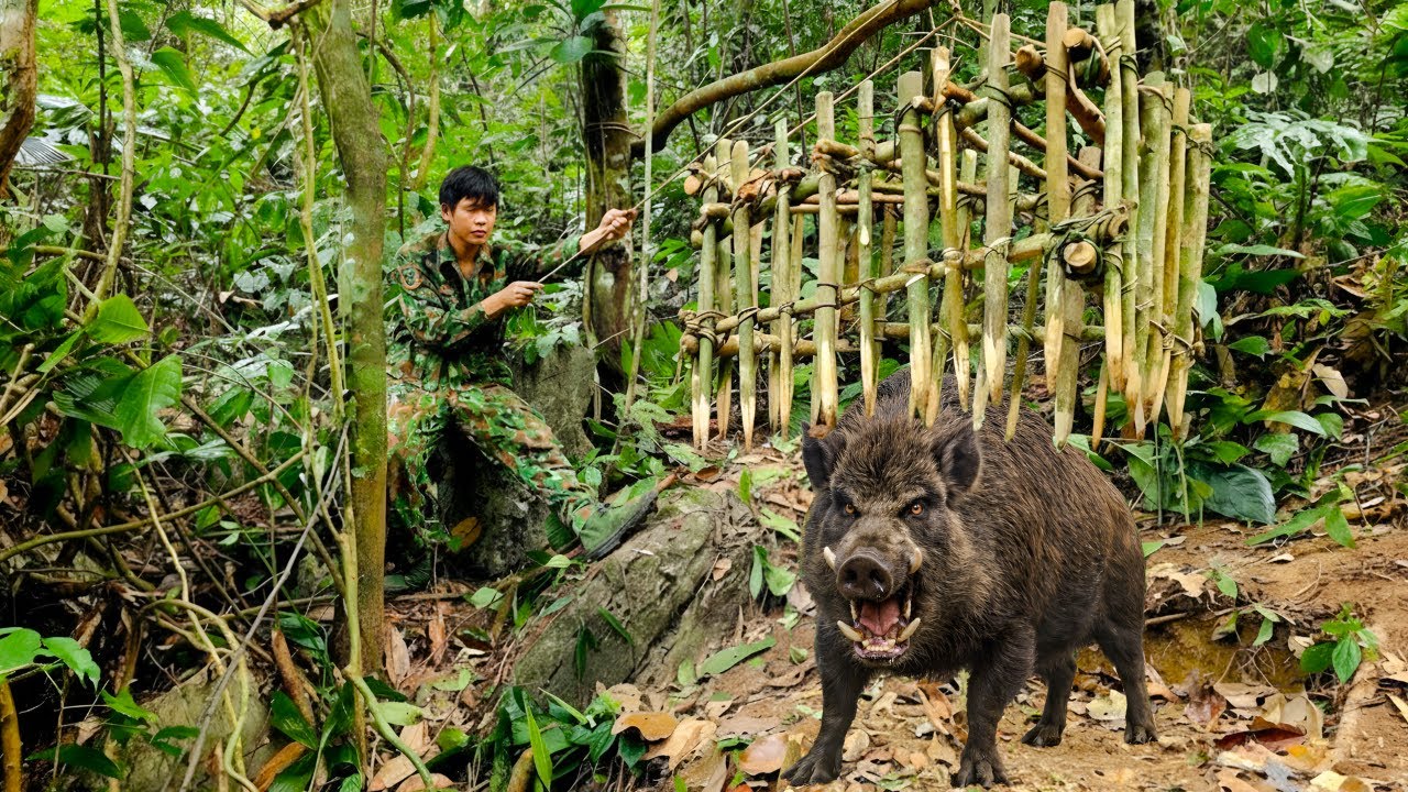 Encountering dangerous wild boars, setting traps and building shelters - Survival in the jungle