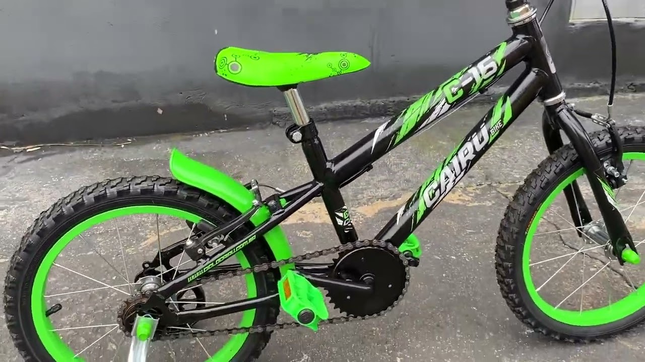 319371 - Bicicleta Aro 16 - Mtb Masc - C-16 - Preto/verde - Cairu - Roda de Treinam (Roda C/ Raios)