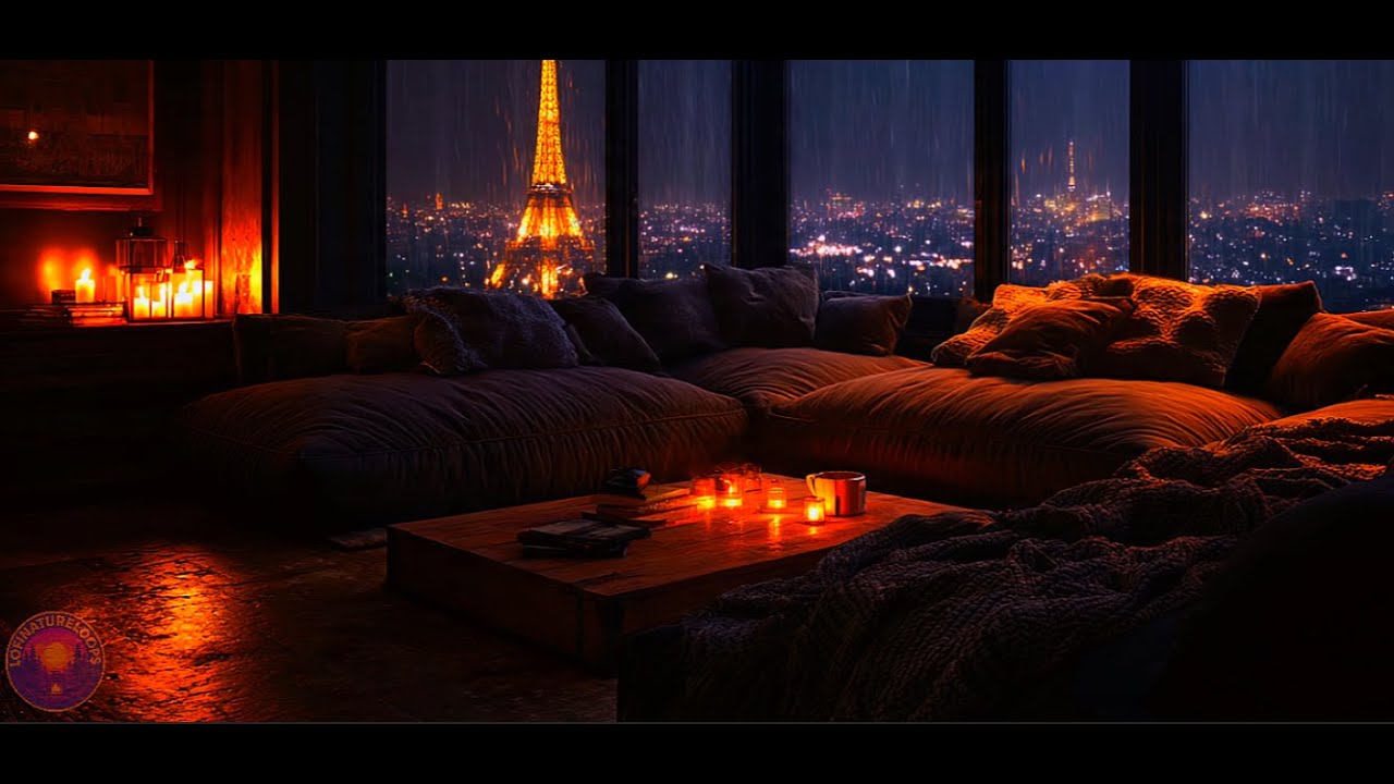 Cozy Rainy Night  🌧️ Cozy Apartment Ambience with Eiffel Tower View for Sleep, Study & Relaxation