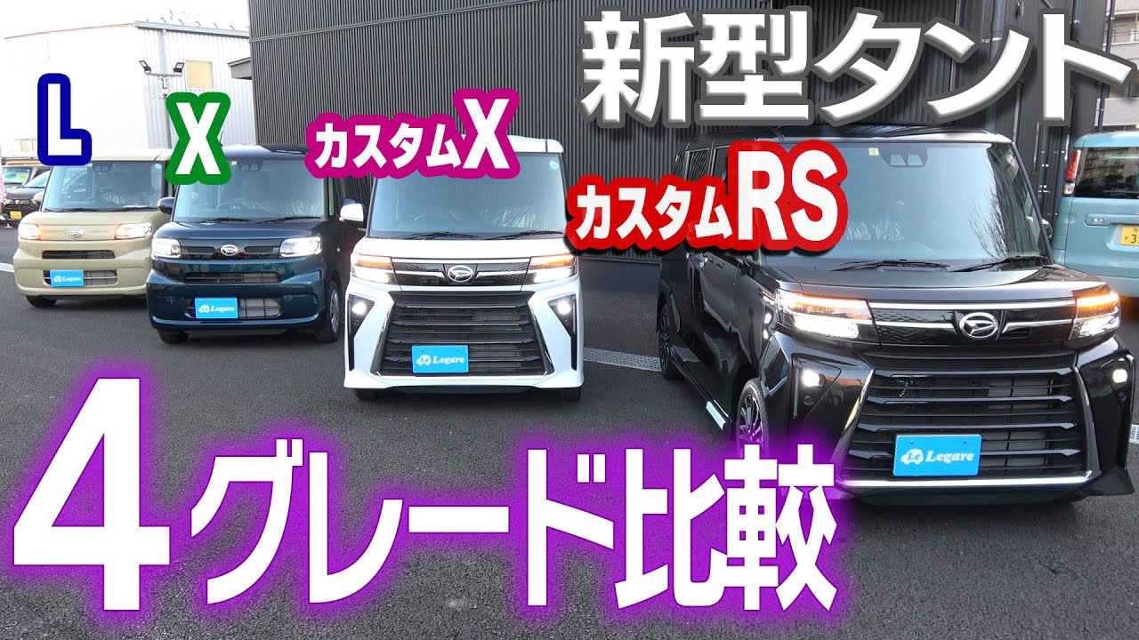 【新型比較】新型タント　４グレード比較　内装・装備　タントL　タントX　タントカスタムX　タントカスタムRS