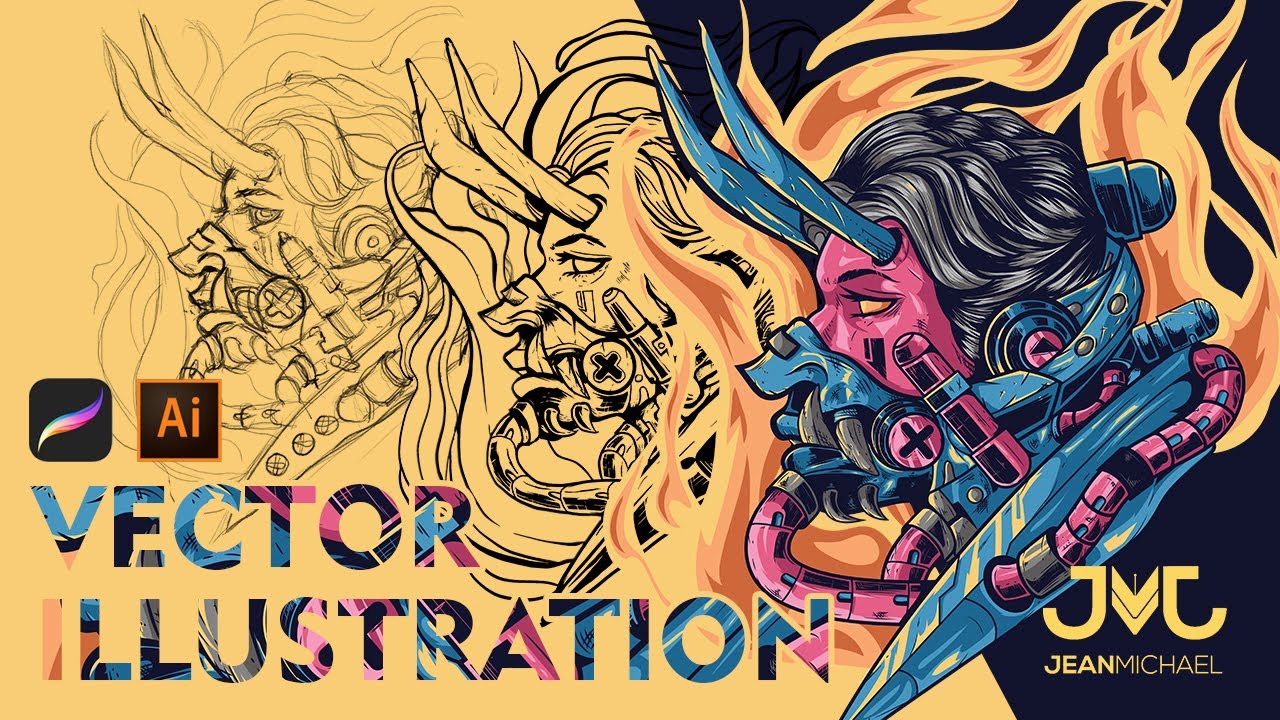 Illustration Process: Oni Girl from Start to Finish Time lapse (iPad 7th Gen and Adobe illustrator)