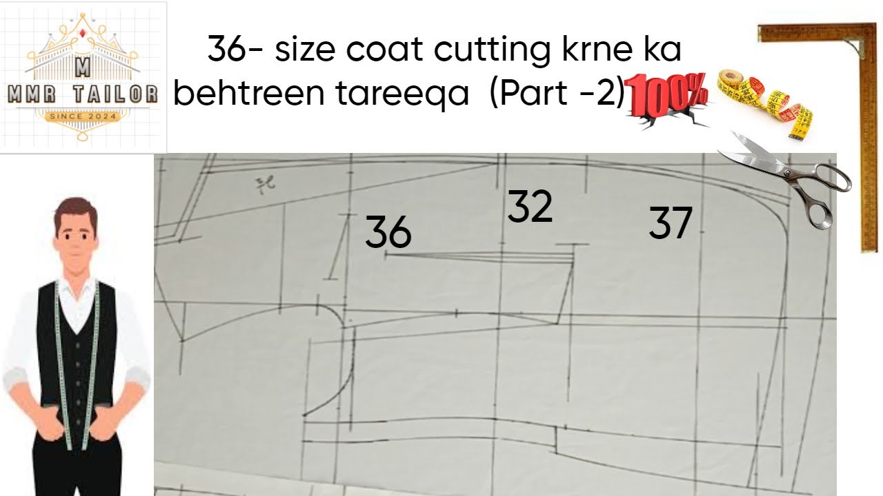 36-size coat cutting krna ka tareeqa ||  36 Size Noch Lapel Coat Cutting two botton full toturial ||