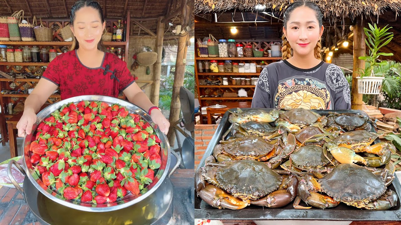 Sros cooking show: Fry fruit pork belly, Ocean fish soup, Mud crab recipe | Amazing cooking skill