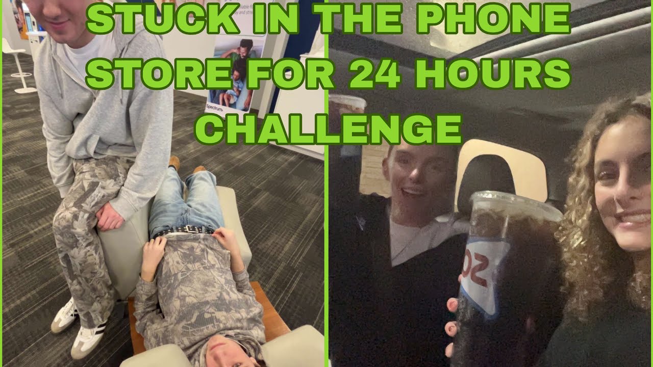 STUCK IN THE PHONE STORE FOR 24 HOURS CHALLENGE 🥒😱 ft. Karly and Gavin