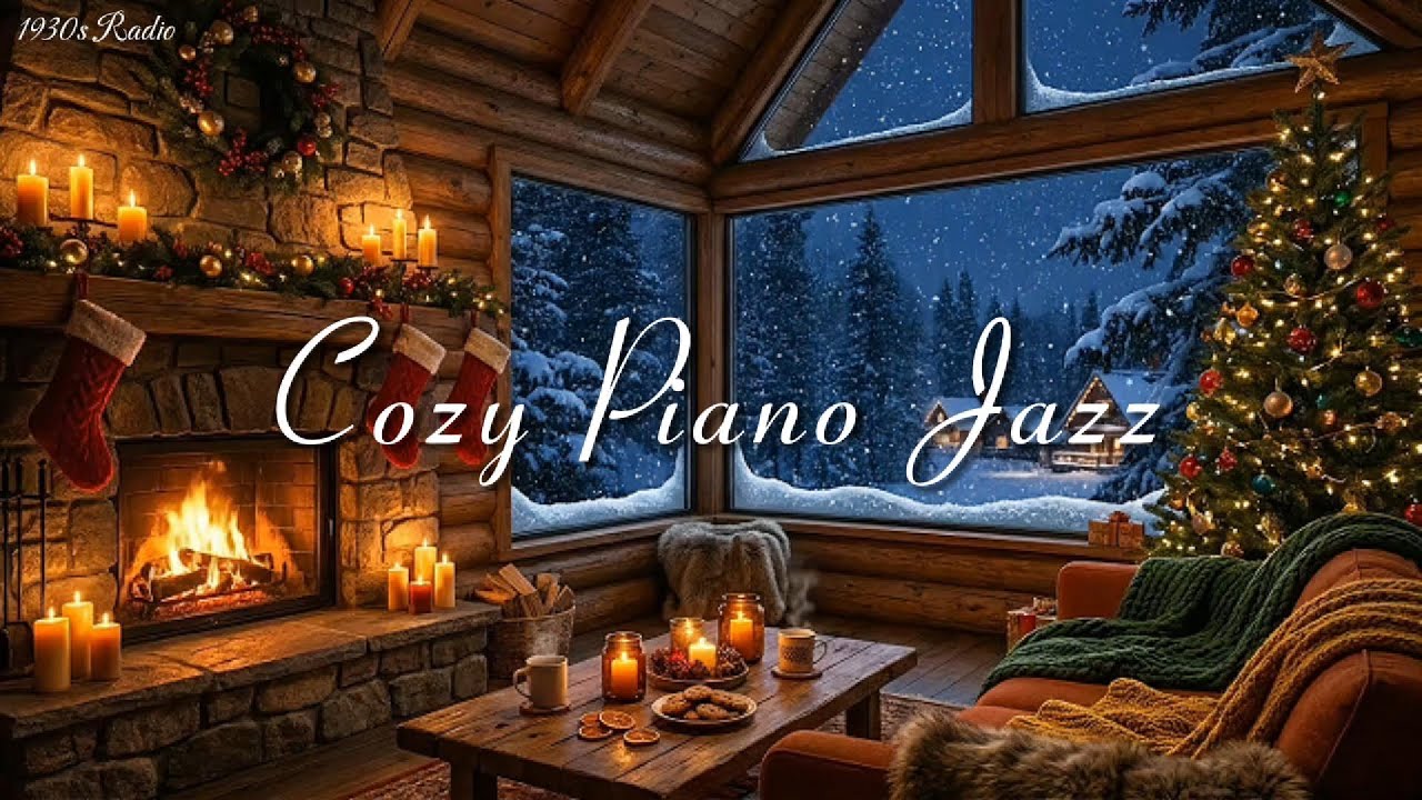 Soft Piano Jazz | Cozy Cabin Fireplace ❄️ Warm Cabin Glow Ambience