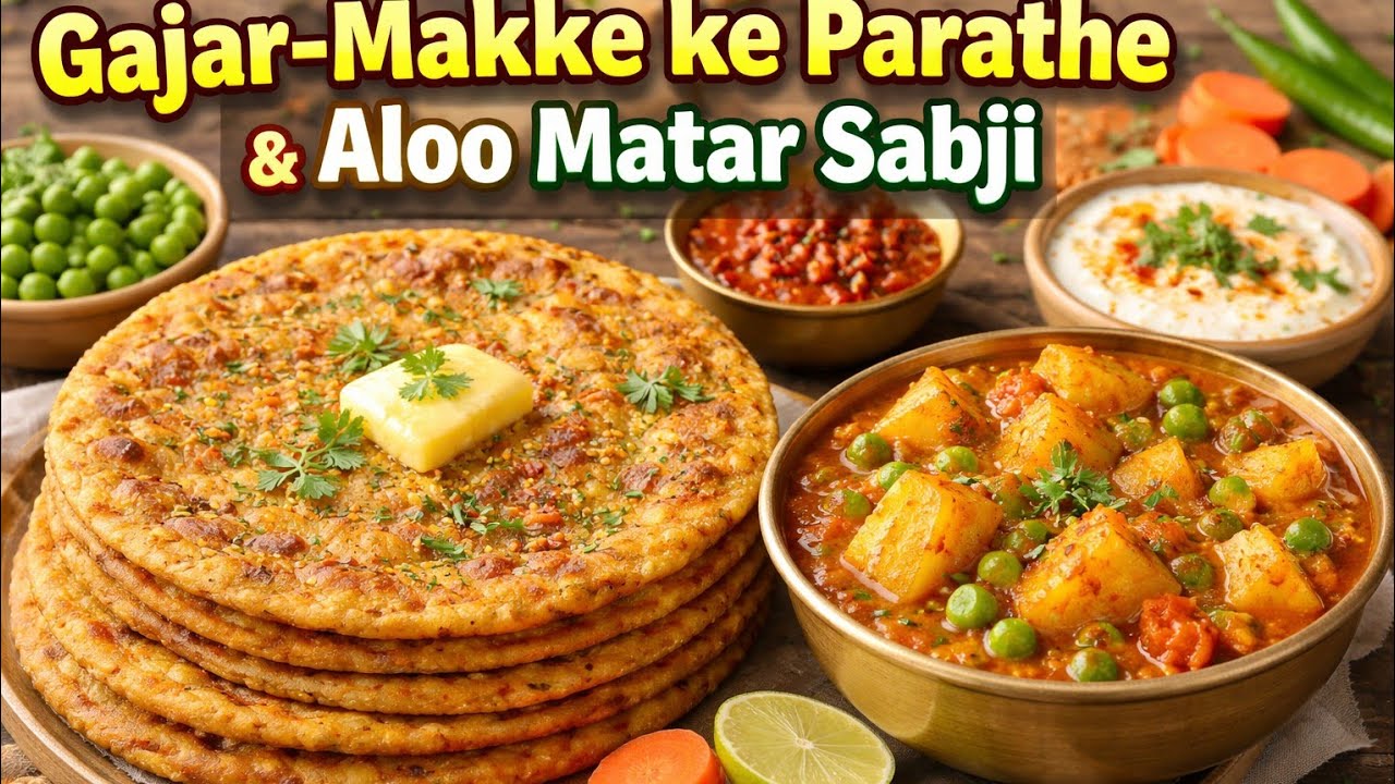 Sardi Ka Perfect Nashta🥕  😋 Makki Ke Aate Ke Gajar Parathe with Aloo Matar