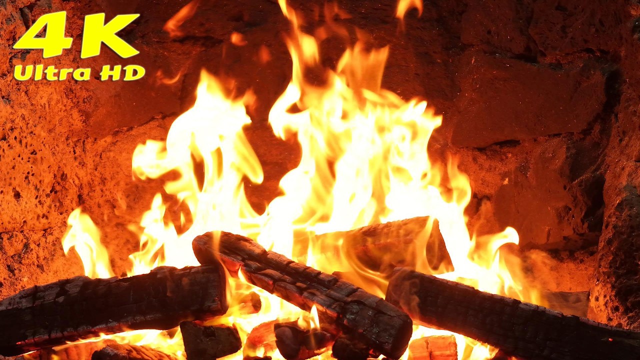 🔥 4K Fireplace with Burning Logs 12 Hours of Soothing Crackling Sounds. Cozy winter cabin camping