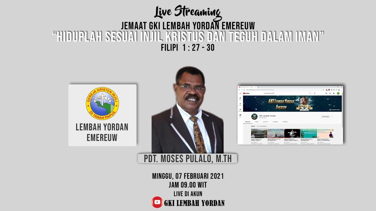 IBADAH MINGGU PAGI, 07 FEBRUARI 2021 | PELAYAN FIRMAN : PDT. MOSES PULALO, M.TH