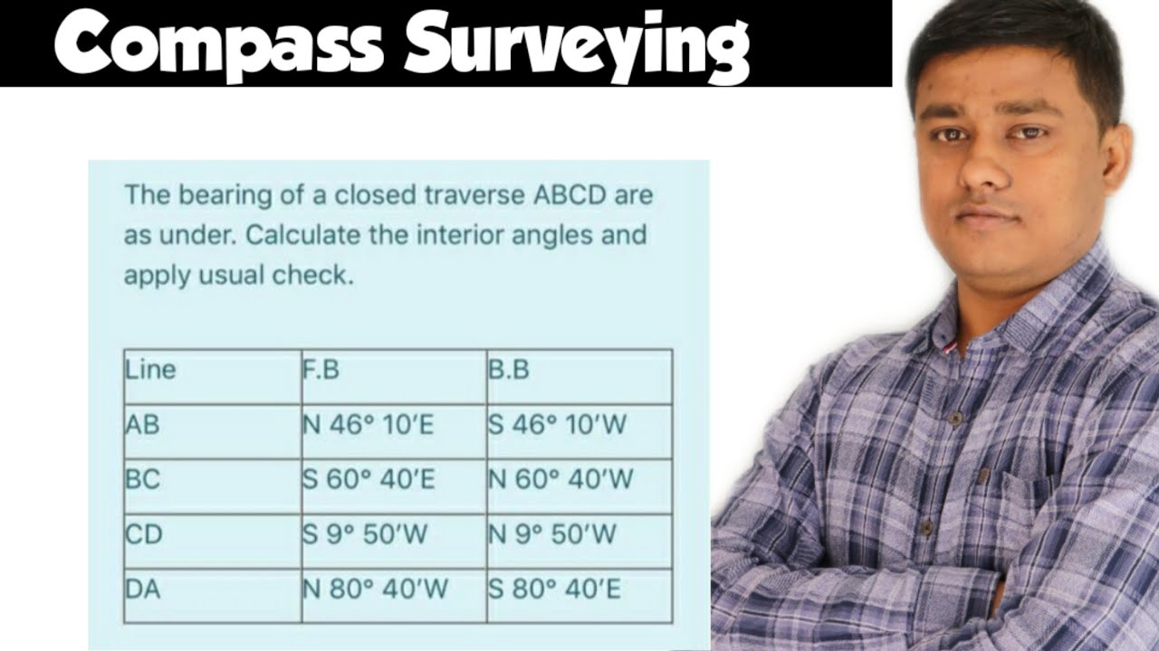 Easiest way to Calculate interior angle if bearings in RB in hindi