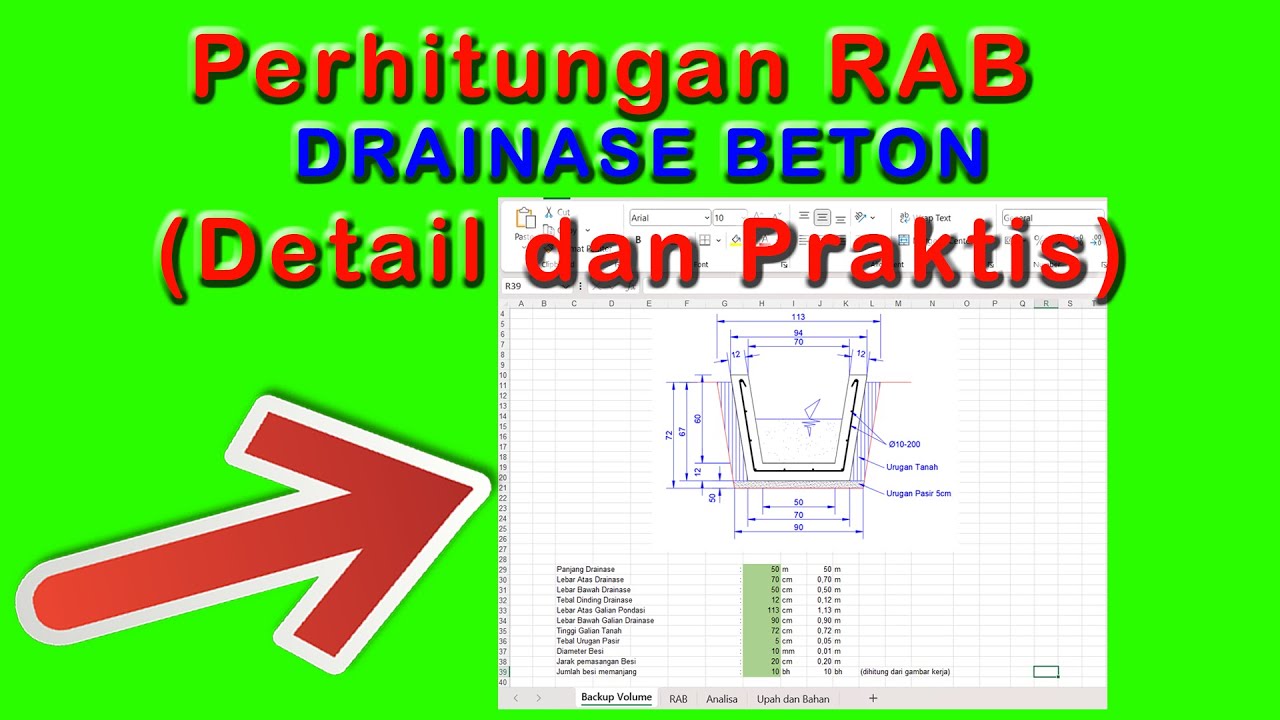Perhitungan RAB Drainase Beton (Detail dan Praktis)