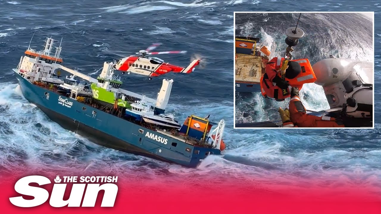 Dramatic airlift rescue from troubled Norway cargo ship
