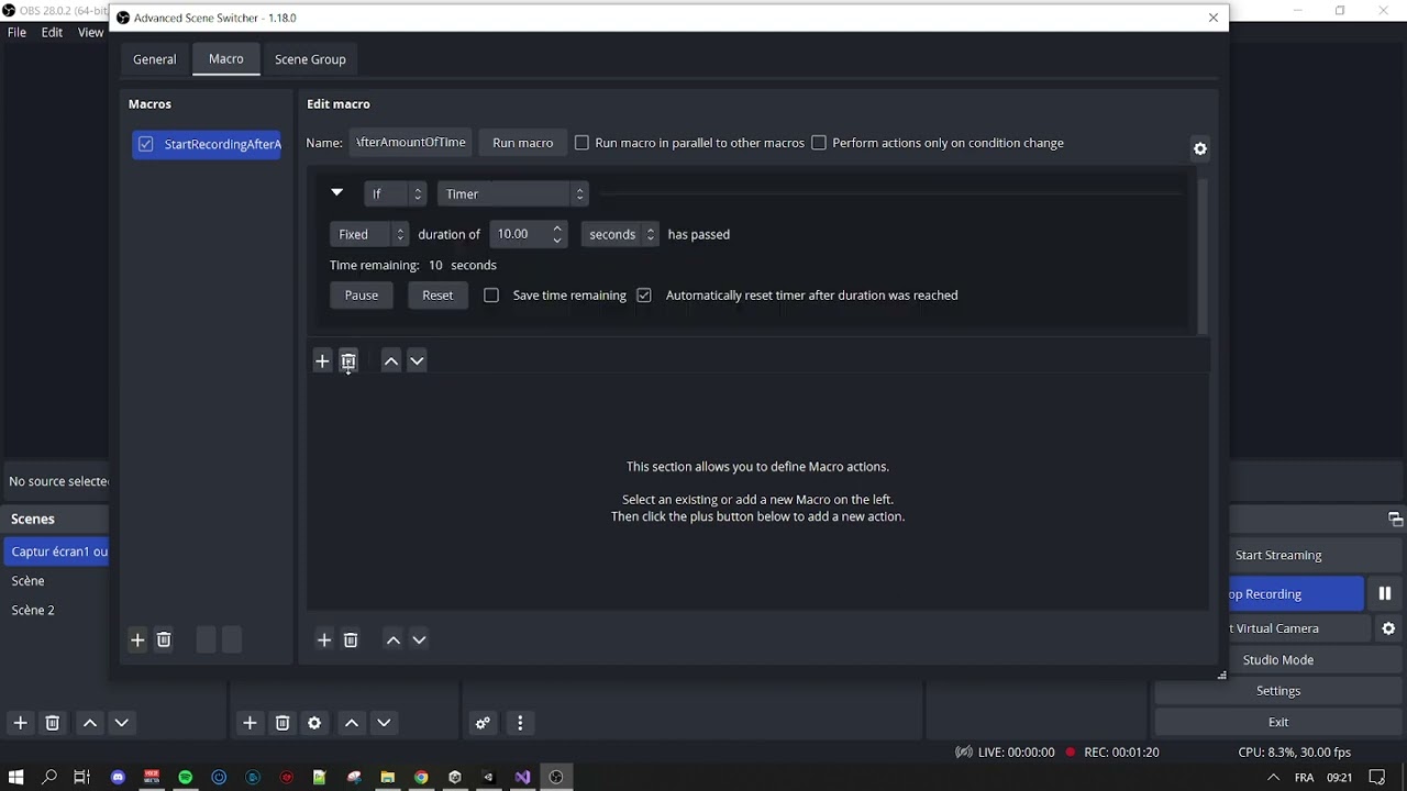 [OBS  + advanced scene switcher macro ] Start Recording After Amount of time.