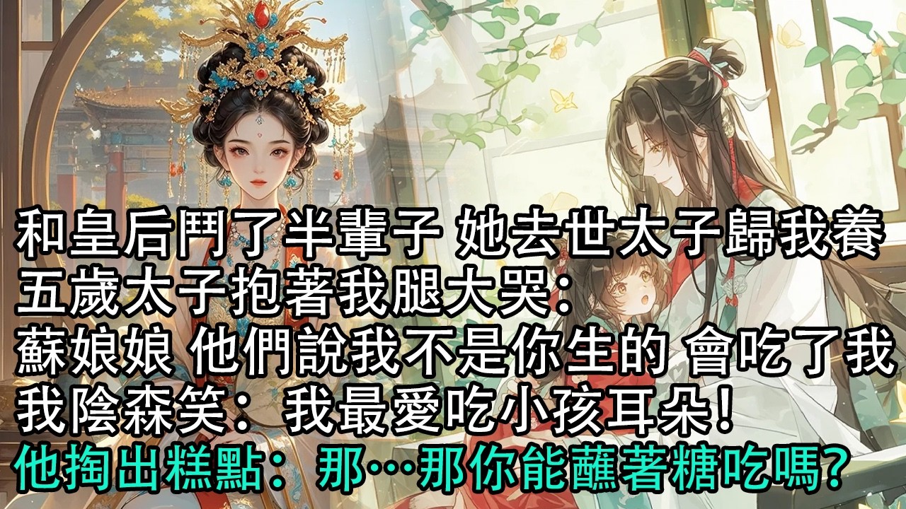 【一口氣看完】和皇后鬥了半輩子 她去世太子歸我養，五歲太子抱著我腿大哭：蘇娘娘 他們說我不是你生的 會吃了我，我陰森笑：我最愛吃小孩耳朵！他掏出糕點：那…那你能蘸著糖吃嗎？#古言 #有聲書 #情感故事