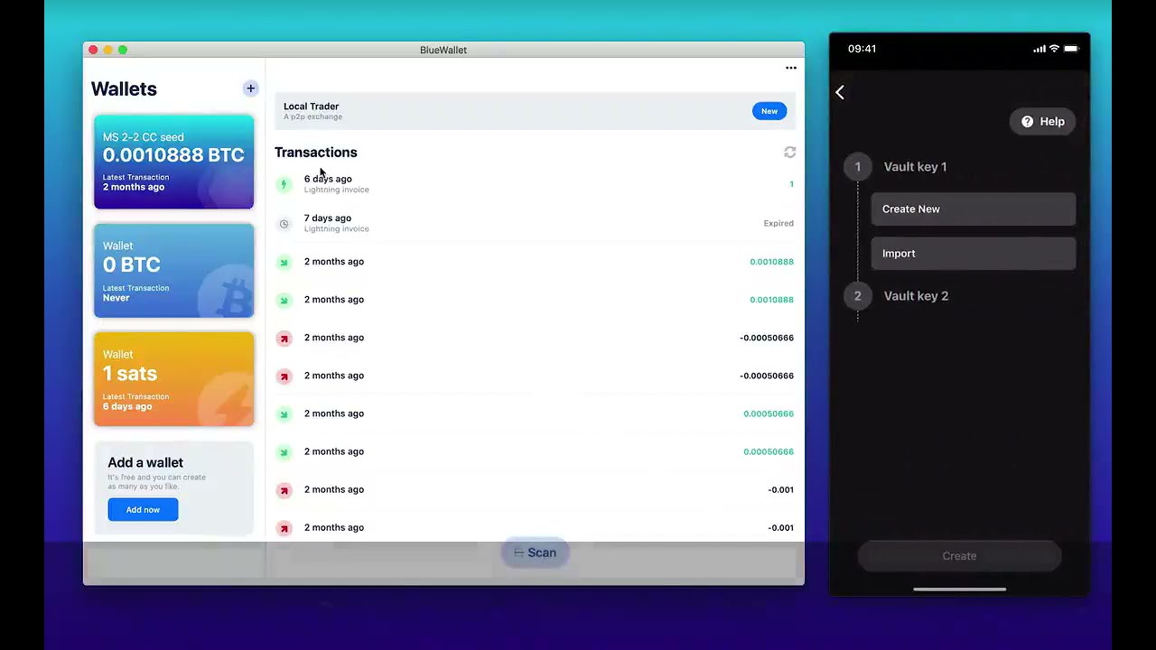 How to create a Multisig wallet Vault between 2 BlueWallet apps