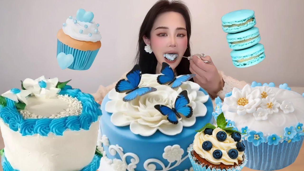 Asmr🍰Eating White Butterfly Pea Flower Cake🍰 (Soft And Waxy Sound) 크림丨먹방丨Mukbang丨Satisfying丨Eating