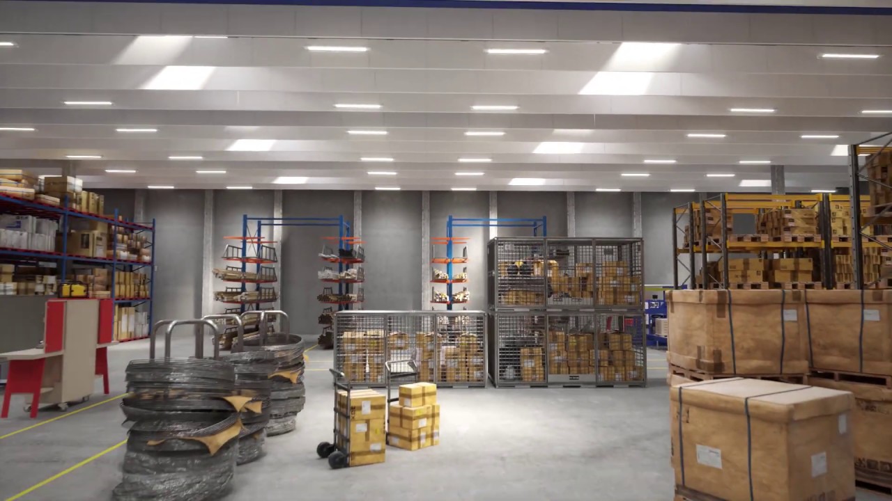 Rockfon® System Industrial Baffle™ mit Führungsschiene | Montage von Akustikbaffeln
