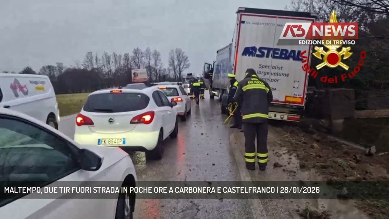 MALTEMPO, DUE TIR FUORI STRADA IN POCHE ORE A CARBONERA E CASTELFRANCO | 28/01/2026