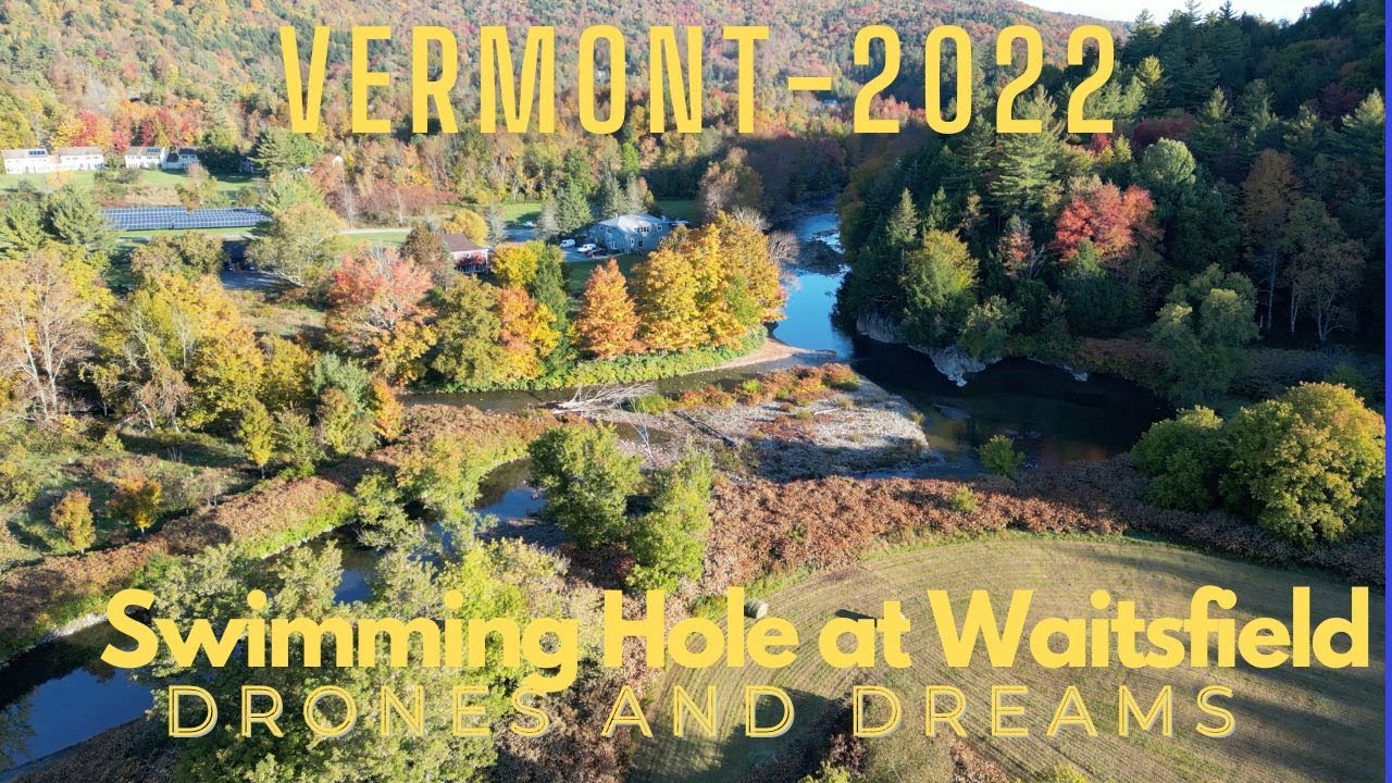 Vermont Swimmin Hole, Waitsfield VT Drone 4K,  Leaves, Foliage, River,