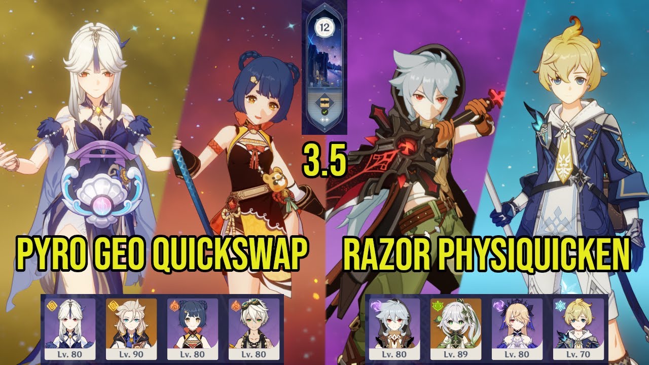 (F2P) PYRO GEO Quickswap & C6 RAZOR Physiquicken | 3.5 Spiral Abyss Floor 12 | Genshin Impact