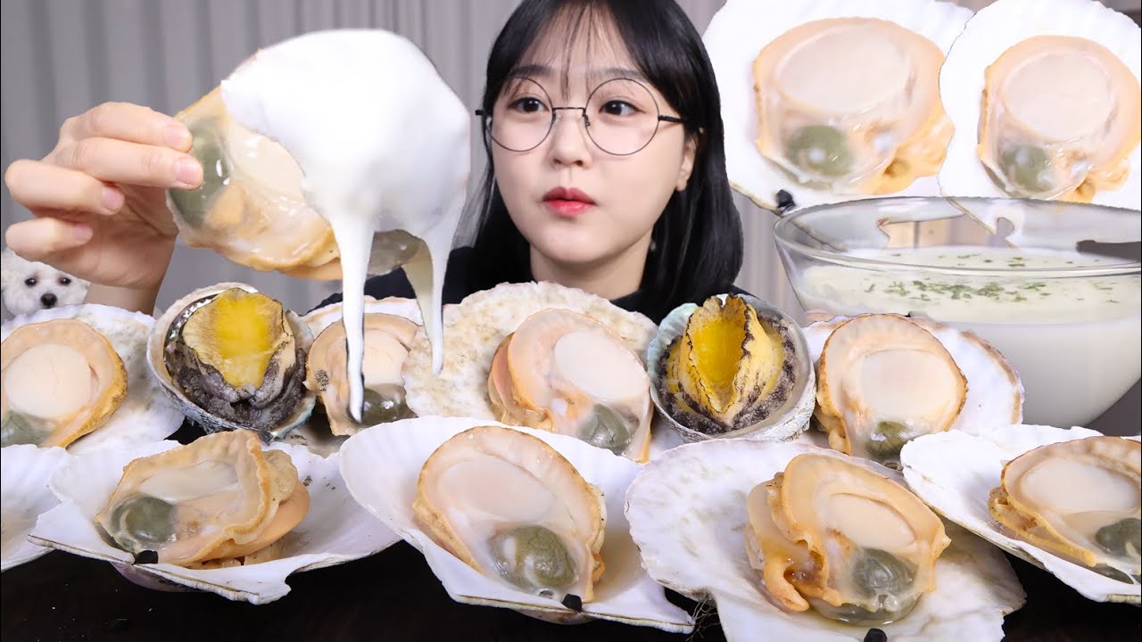 Гребешки на пару с крем-сырным соусом 🤍Mukbang ASMR