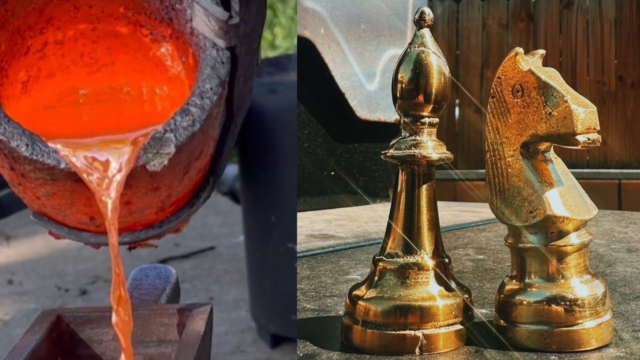 Hand making beautiful chess pieces from melted scrap metal and Sanding to mirror shine! #devilforge