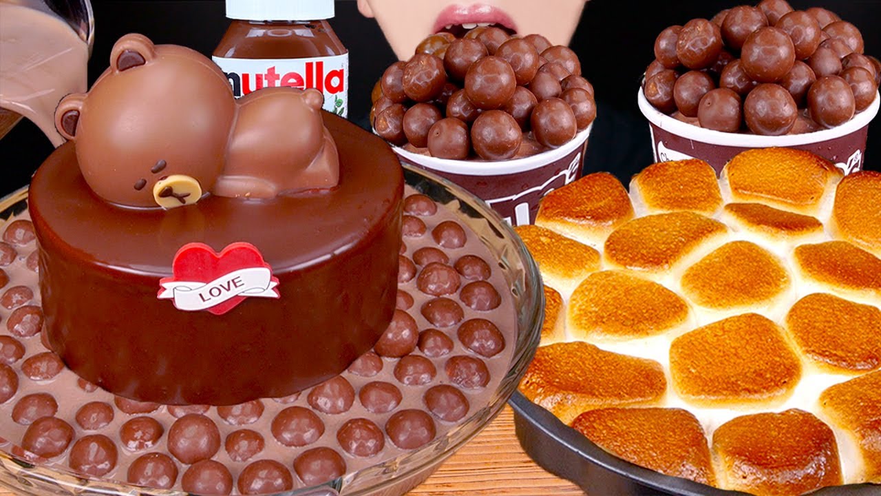 ASMR MALTESERS KITKAT MAGNUM CHOCOLATE ICE CREAM NUTELLA TWIX DESSERT MUKBANG 몰티져스 먹방 EATING SOUNDS