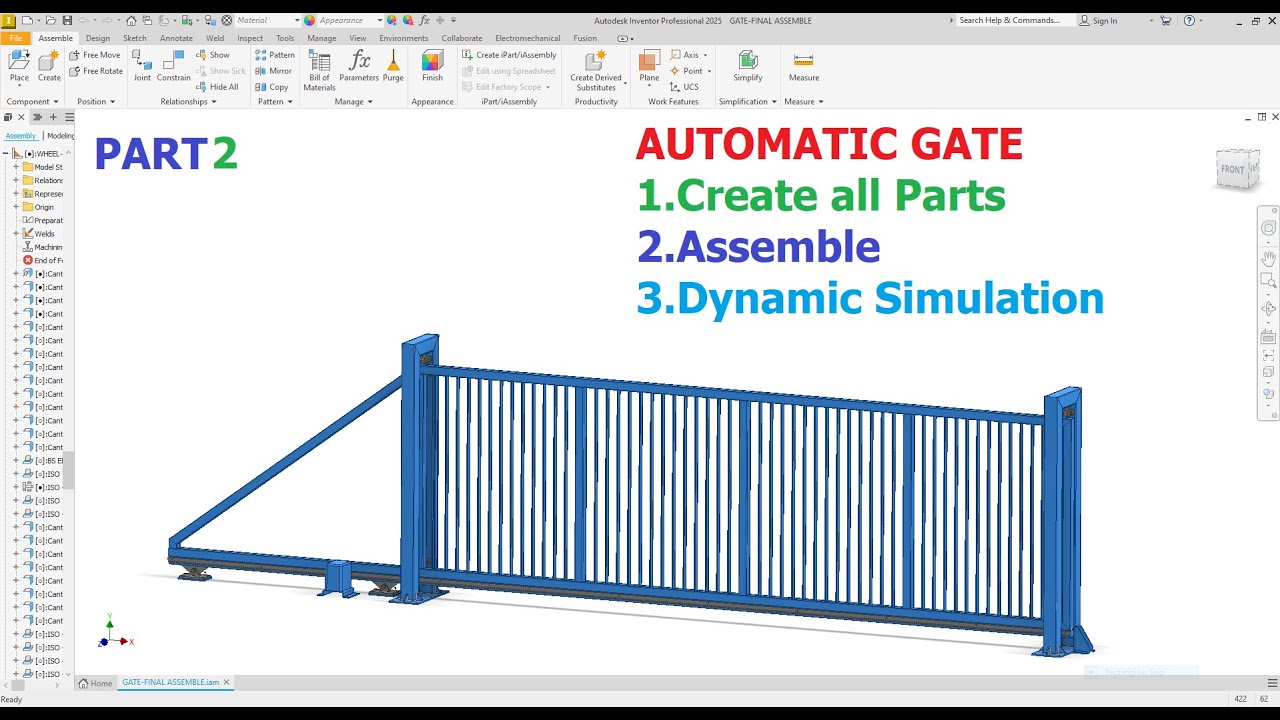 Autodesk Inventor 2025 AUTOMATIC Industrial Gate Design # Part 2 Exercise 110