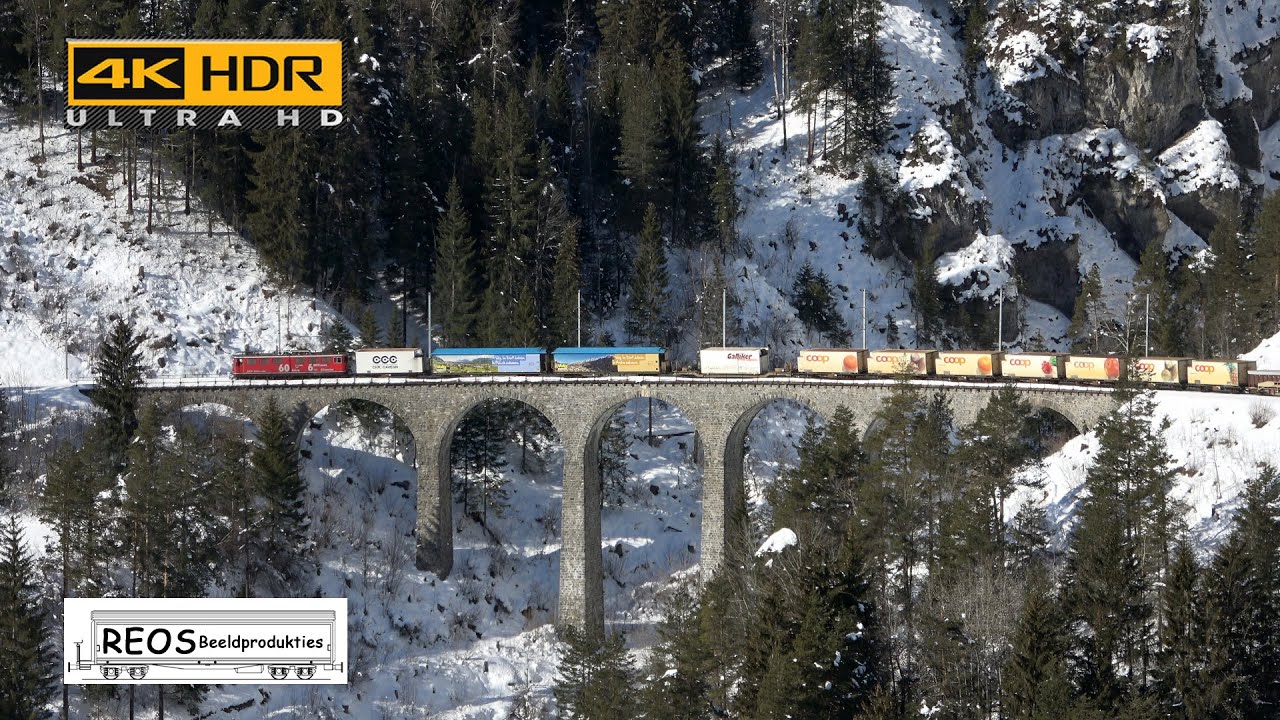 2019-01-29 [4K] RhB  - The Schmittnerbach & Landwasser viaduct in stunning winter weather!
