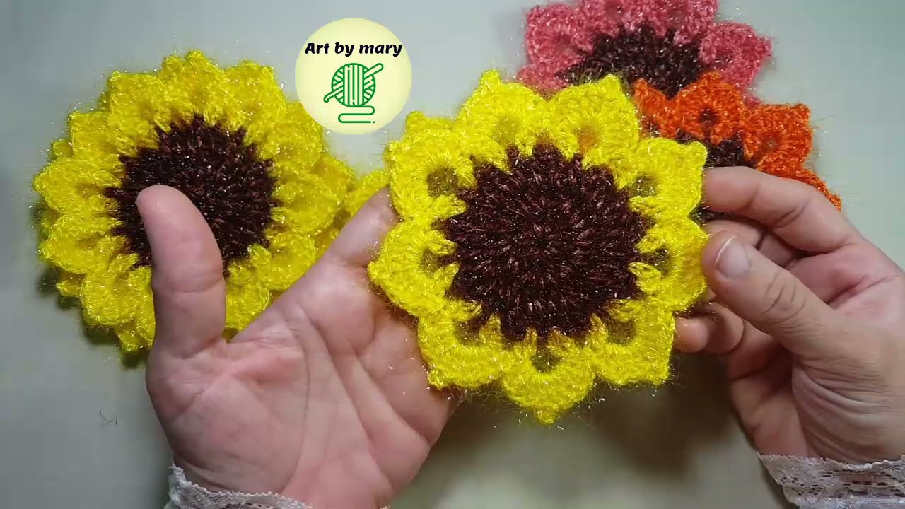 موتیف گل آفتابگردان/اسکاج قلاب بافی/sunflower crochet