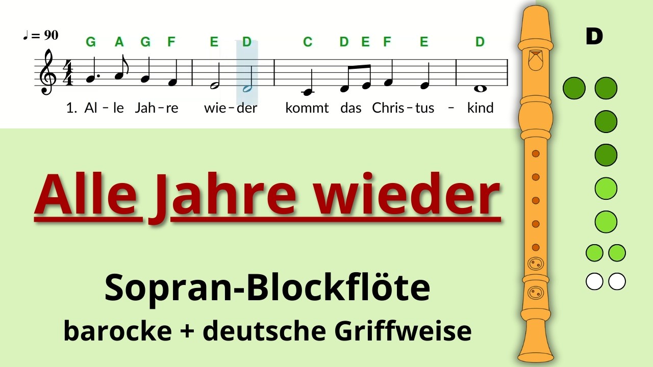 Alle Jahre wieder | Blockflöte für Anfänger (Noten, Namen & Griffe) | Barock & Deutsch