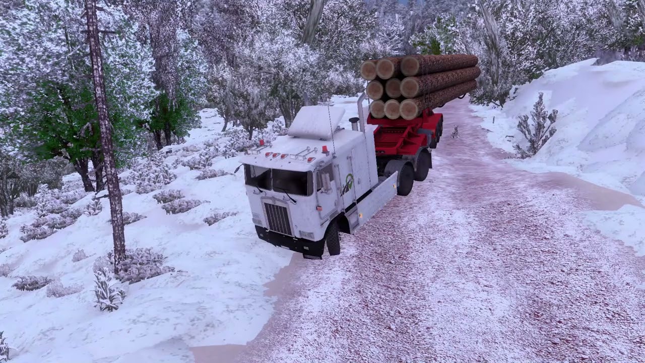 Truck: K100E. Trailer: KSW Steerable Dolly. Carga: Troncos largos (Frosty) - ATS 2025 12 26 00 13 53