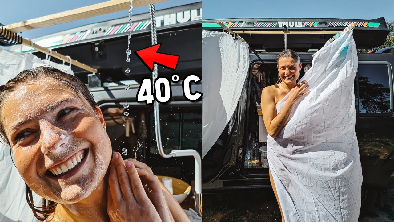 Small van 40°C shower and crossing Spain - Portugal border! Vanlife Europe