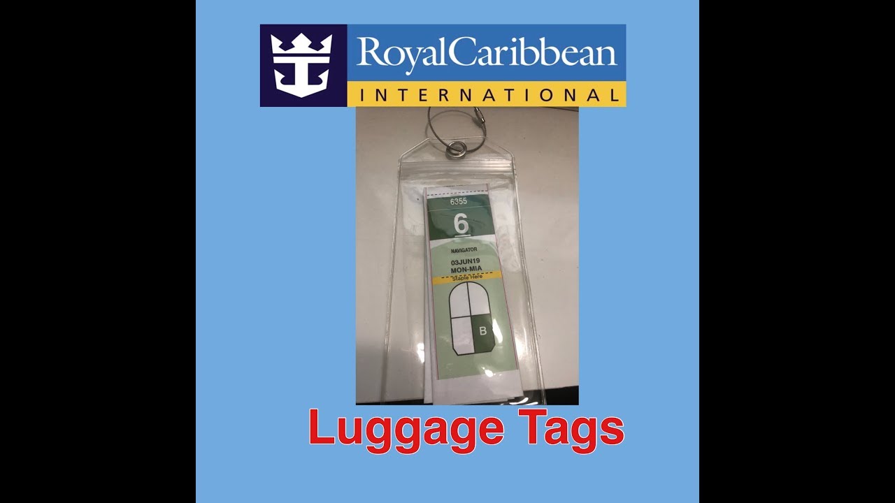 Folding Royal Caribbean luggage tags for a cruise.