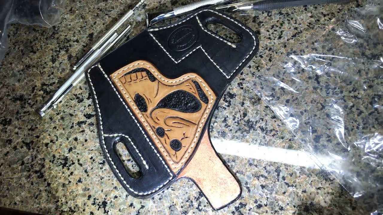 Tooled Leather Holster with Skull for Glock