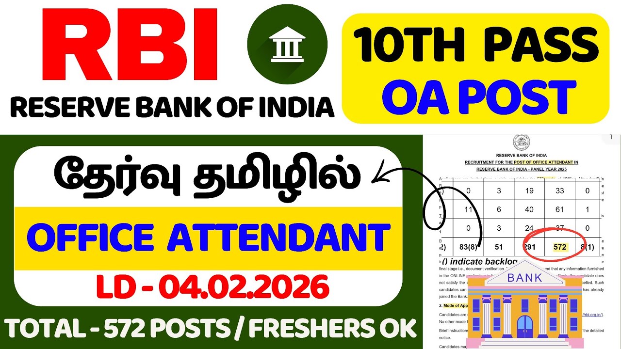 RBI Office Attendant 2026 tamil | 572 Posts | Eligibility, Salary, Exam Pattern | jobs for tamizha