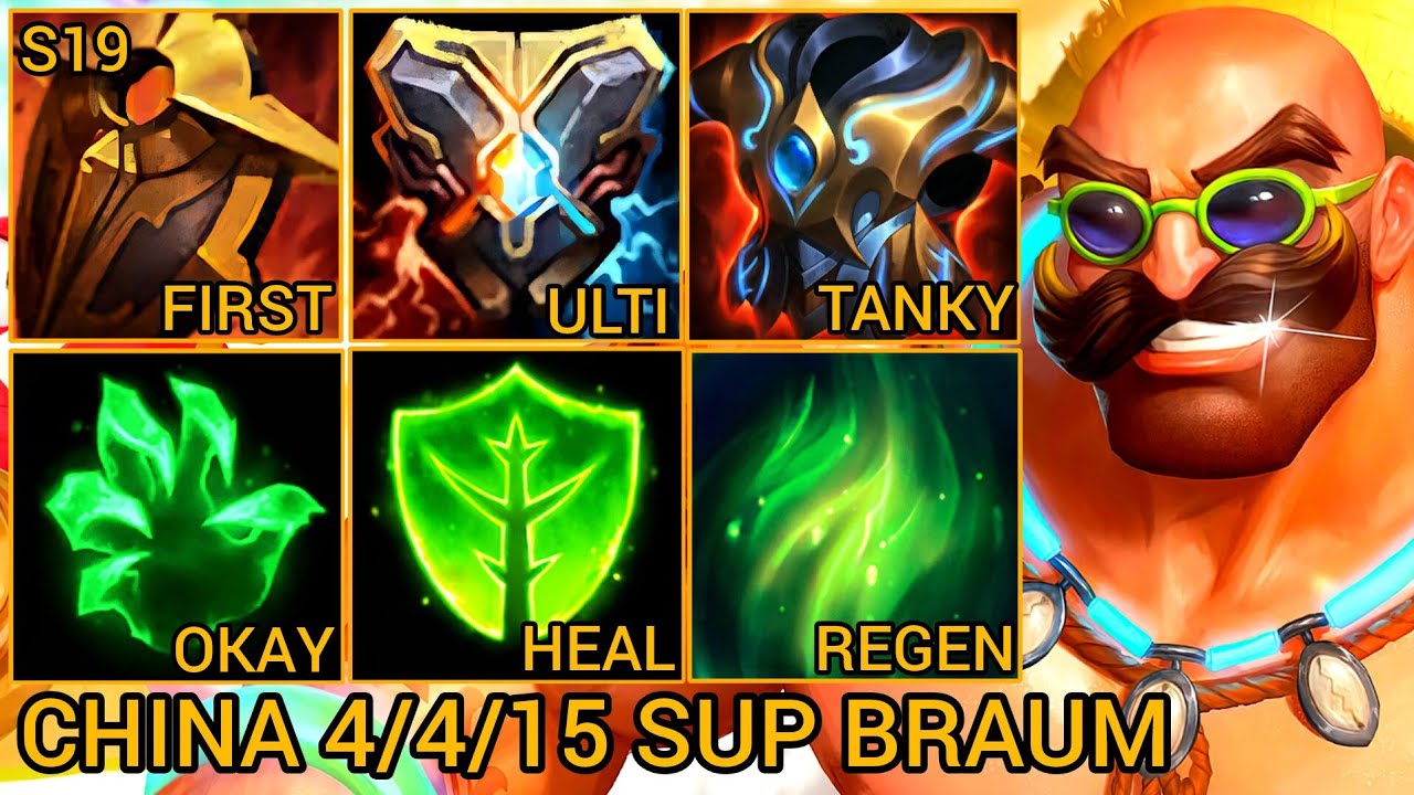 Legend Top 8 Braum Support 4/4/15 - China Wild Rift New Build & Runes By Tiarty