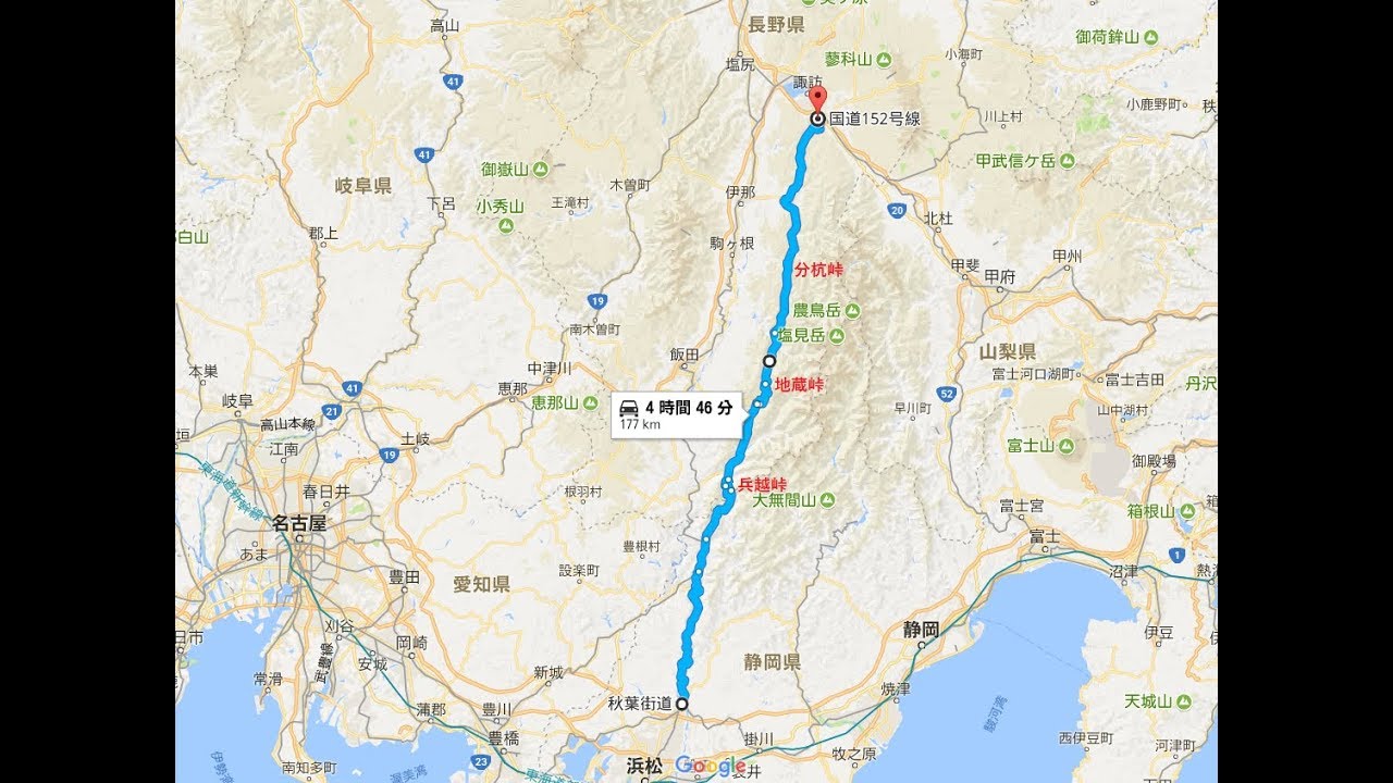 国道152号線　浜松～茅野　180km★6倍速★【車載動画 2017/07/16】