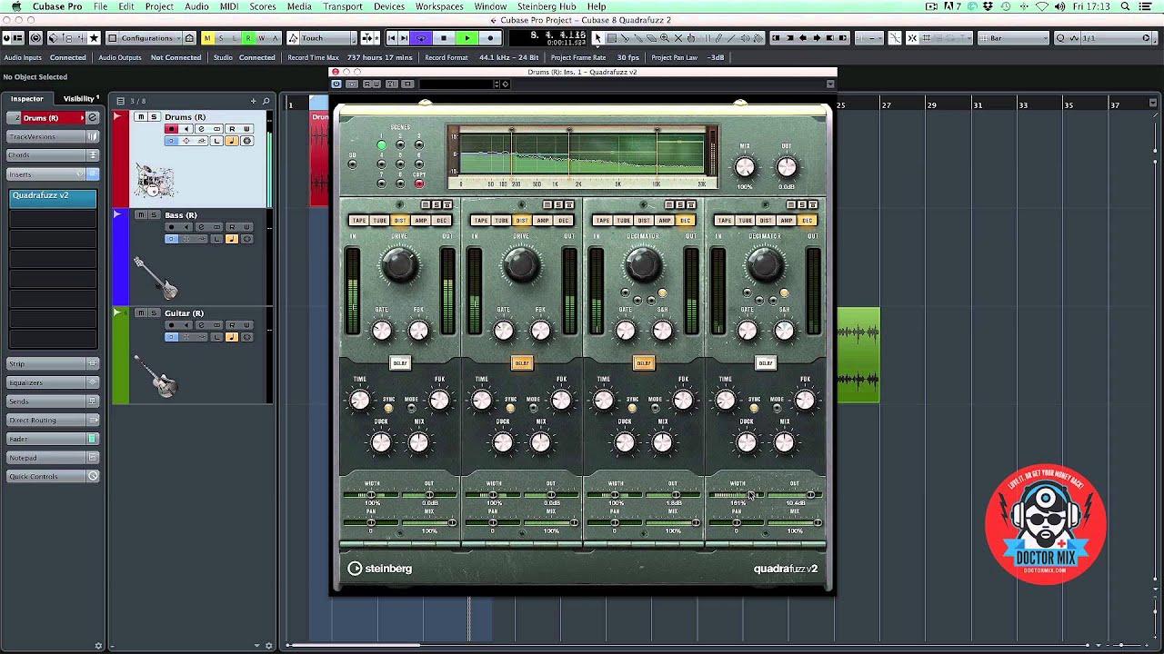 Cubase Pro 8: Quadrafuzz V2 in action