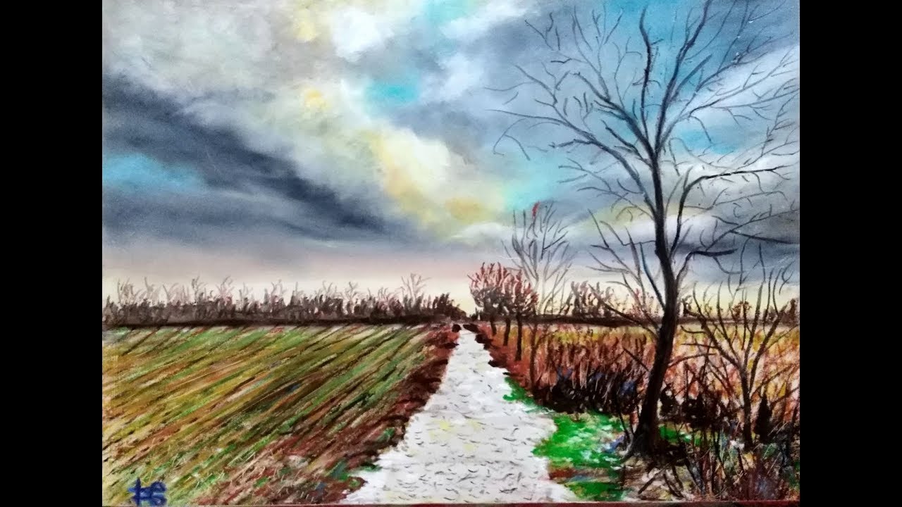paesaggio invernale ( tecnica :pastelli a olio , oil pastel)