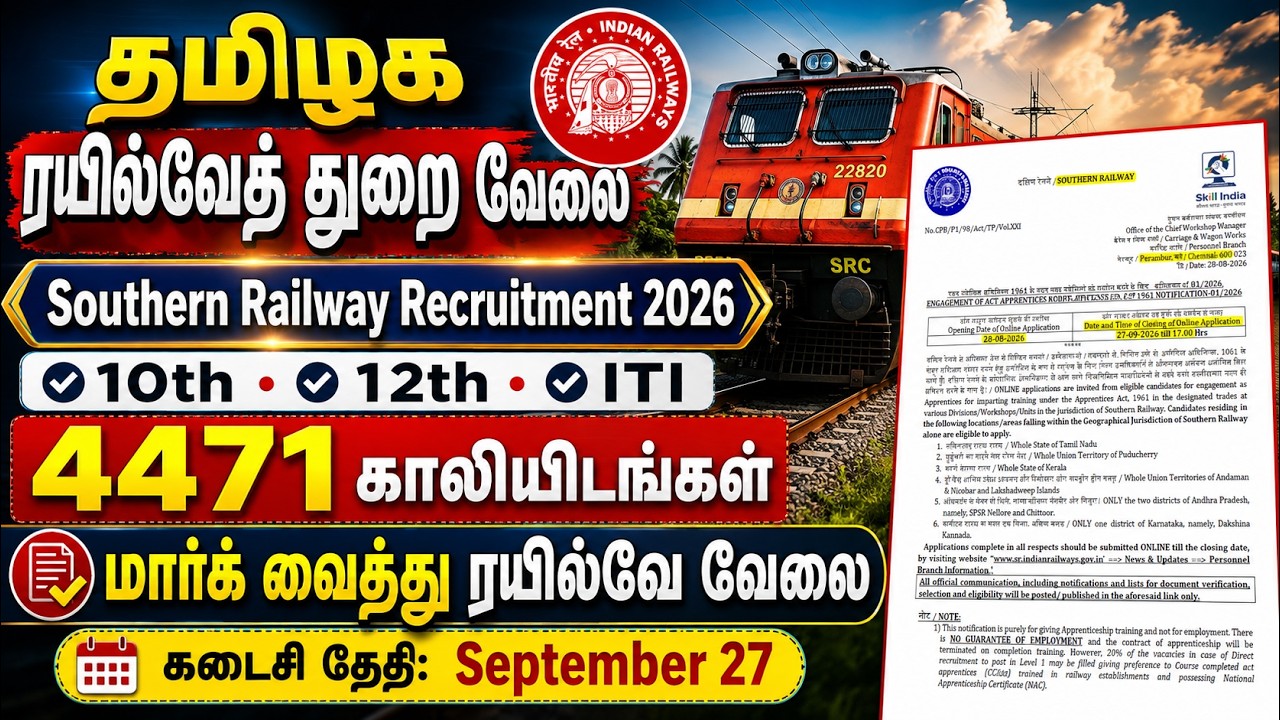 TN Railway Recruitment 2026 🔥 4471 Vacancies | 10th, 12th, ITI | Apply Online | NO EXAM | TAMIL