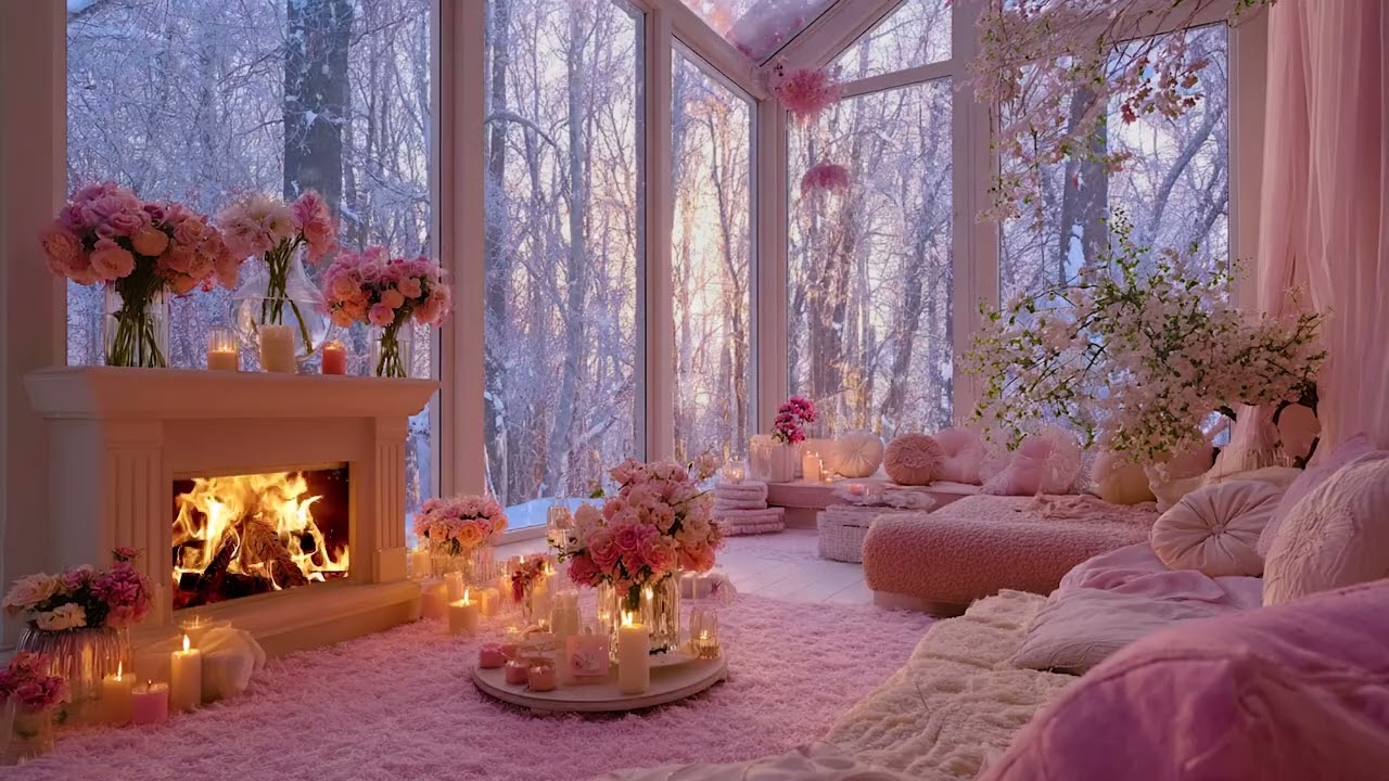 Winter Storm Sounds with Crackling Fire 🔥 Snow Wind Ambience for Relaxation