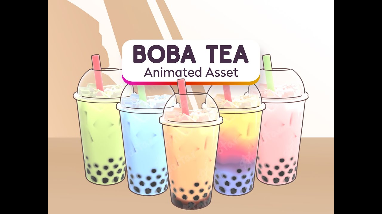 Animated Bubble Tea Stream Overlay: Iced Boba Vtuber Drink Assets (webm and png)