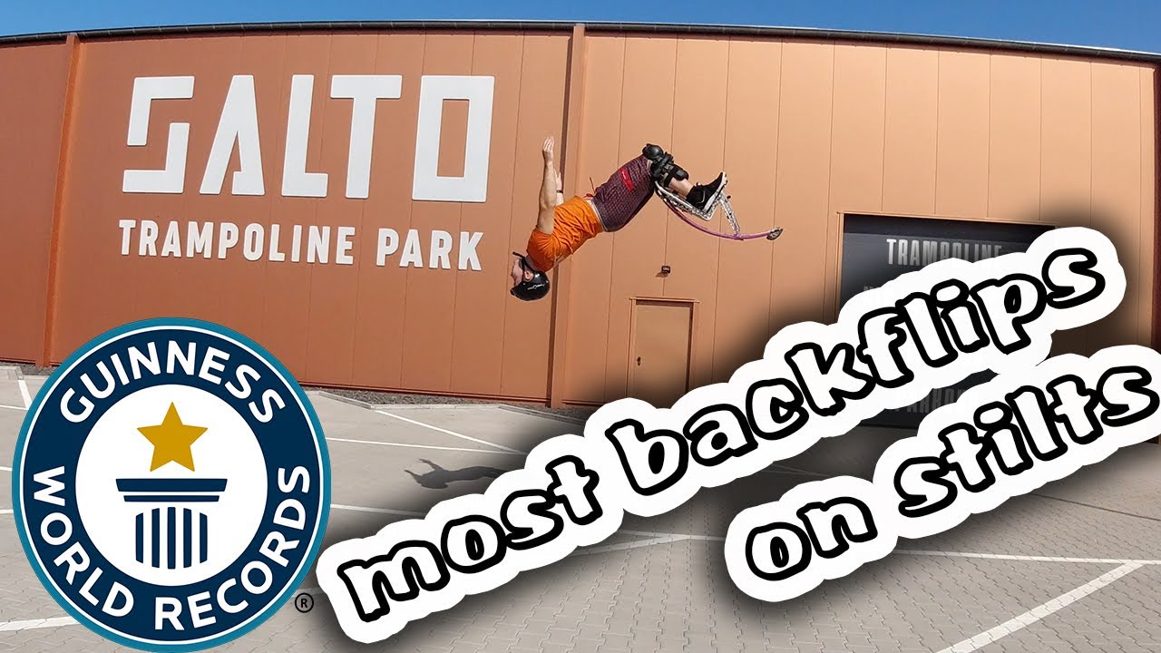 Guinness record. Most backwards flips on jumping stilts