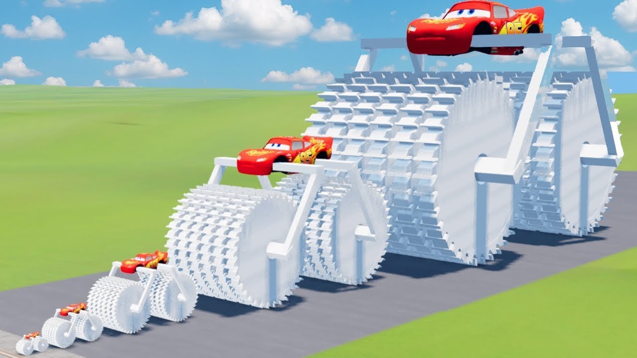 Big & Small McQueen Saw Wheels Lightning VS Train | BeamNG.drive