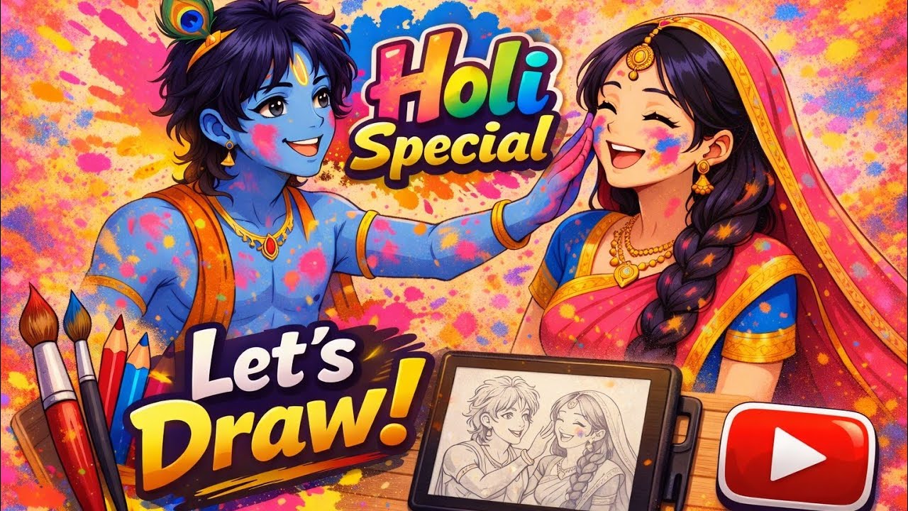 Holi Special Live Drawing 🌈 | Radha Krishna Drawing Step by Step
