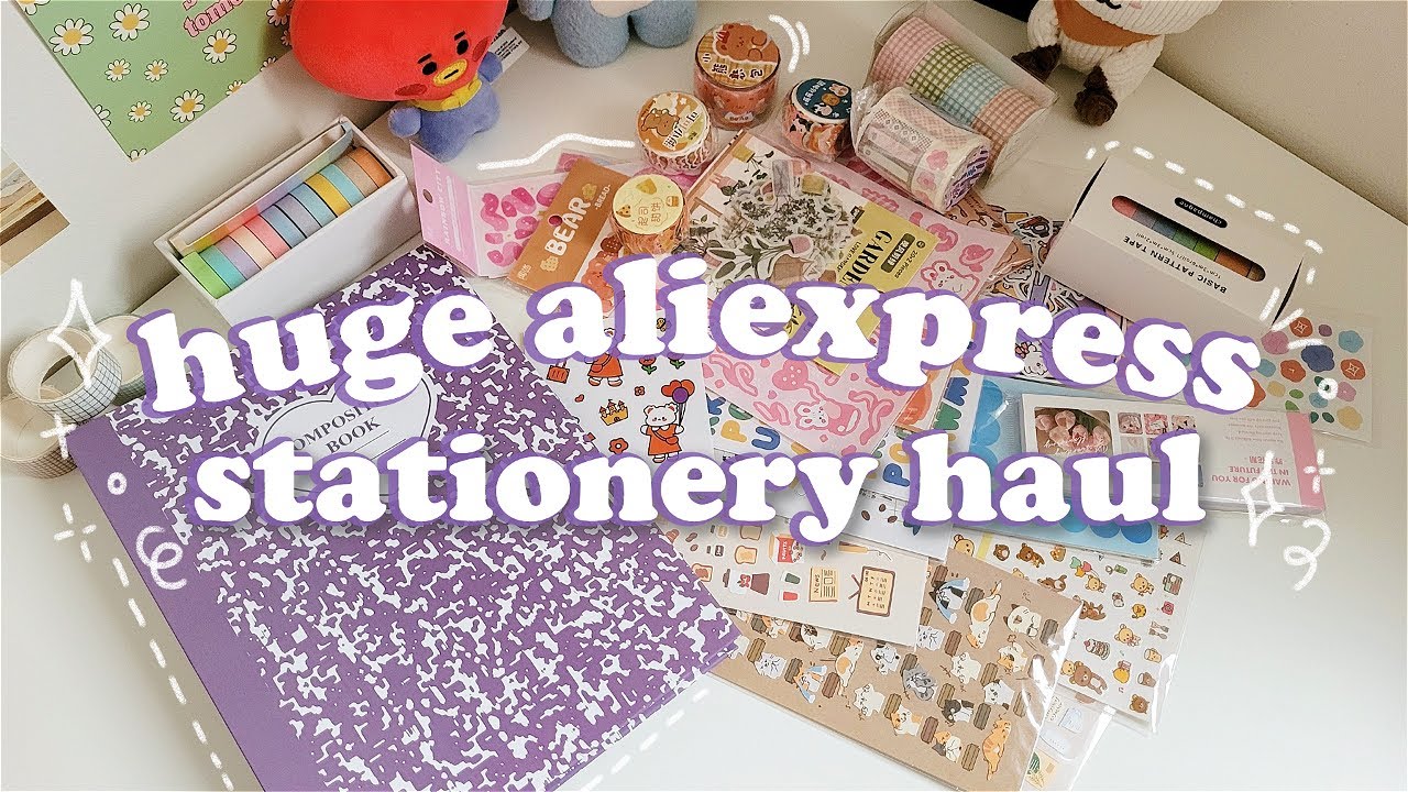 huge aliexpress stationery haul: cute & aesthetic, kpop photocard binder, stickers, washi tape, ASMR