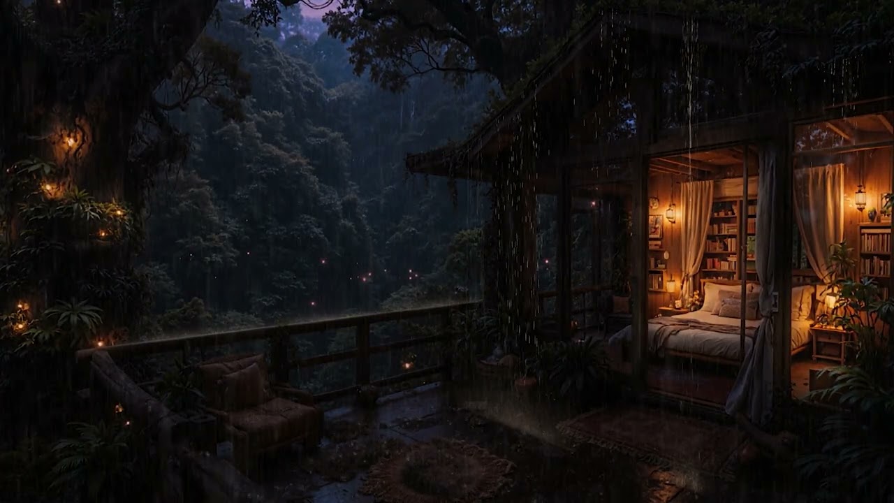 Natural Night Rain at a Forest Cabin 🌙🌧 | 8 Hours Study, Sleep & Relax Sounds (4K)