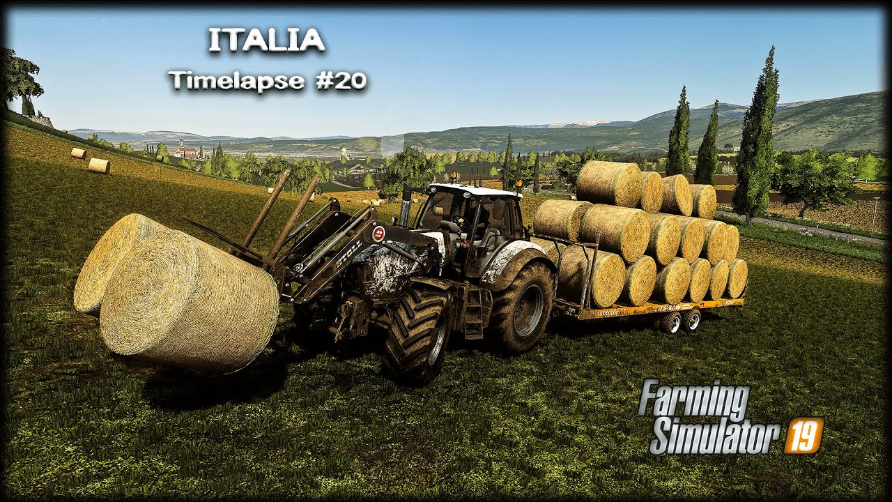 Collecting/seling straw bales, collecting grass bales, feeding animals | Italia | FS19 Timelapse #20
