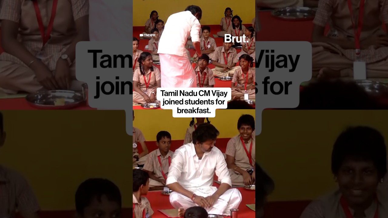 CM Vijay serves meals, shares breakfast with students👀