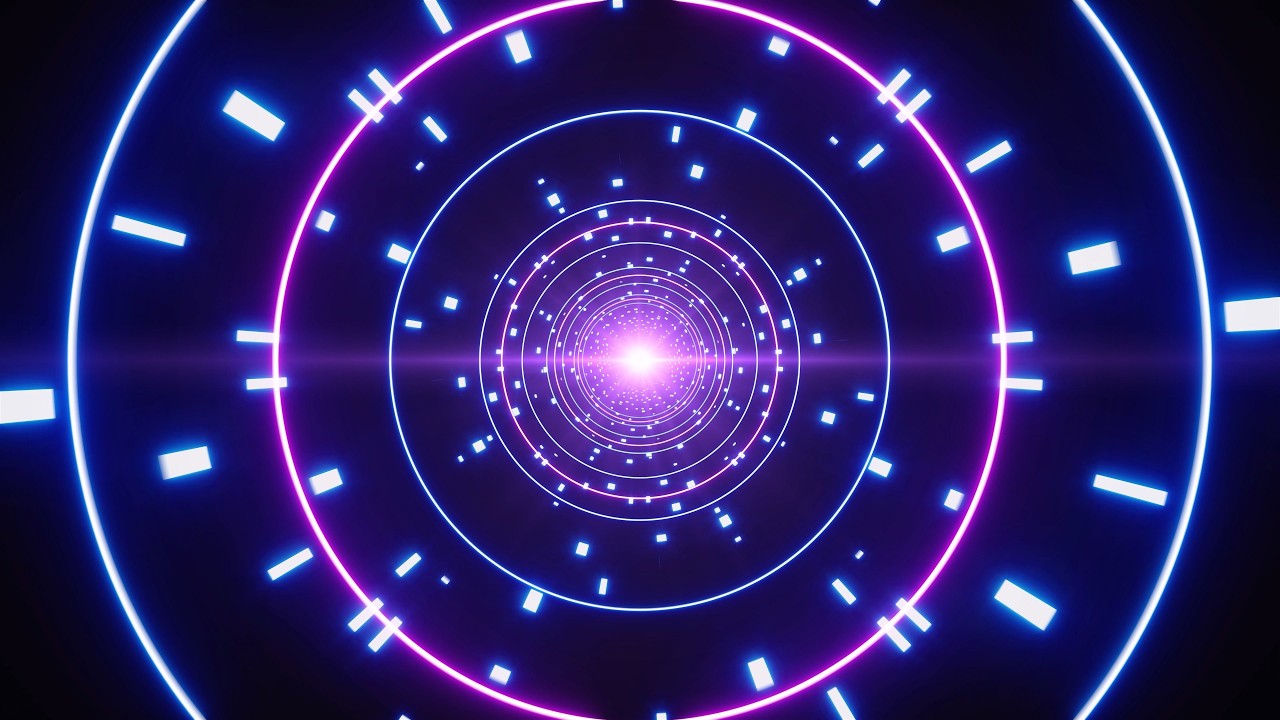 4K Loop Background of Pulsing Neon Circle Light with Flare